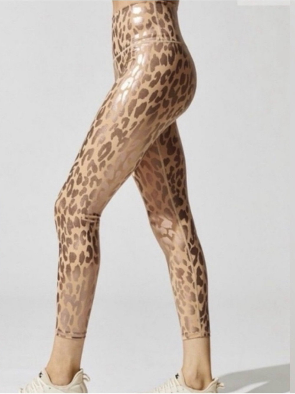Carbon38 Shiny Gold Leopard Print Ankle Yoga Pilates Workout Leggings